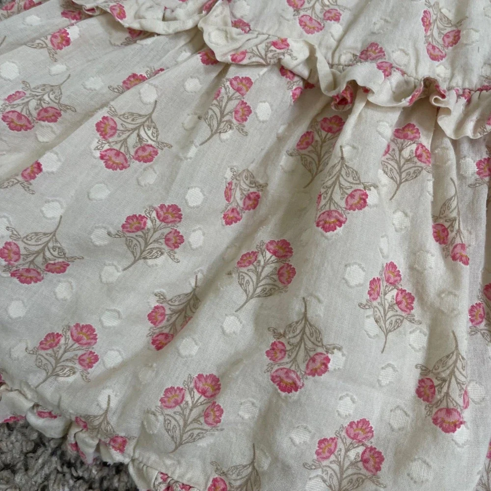 Happily Grey Girls Dress 3T Floral Ruffle Sleeveless Tiered Cotton‎ Beige Pink